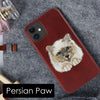Santa Barbara Savana Series Cat Emboidery Genuine Leather Case For iPhone 12