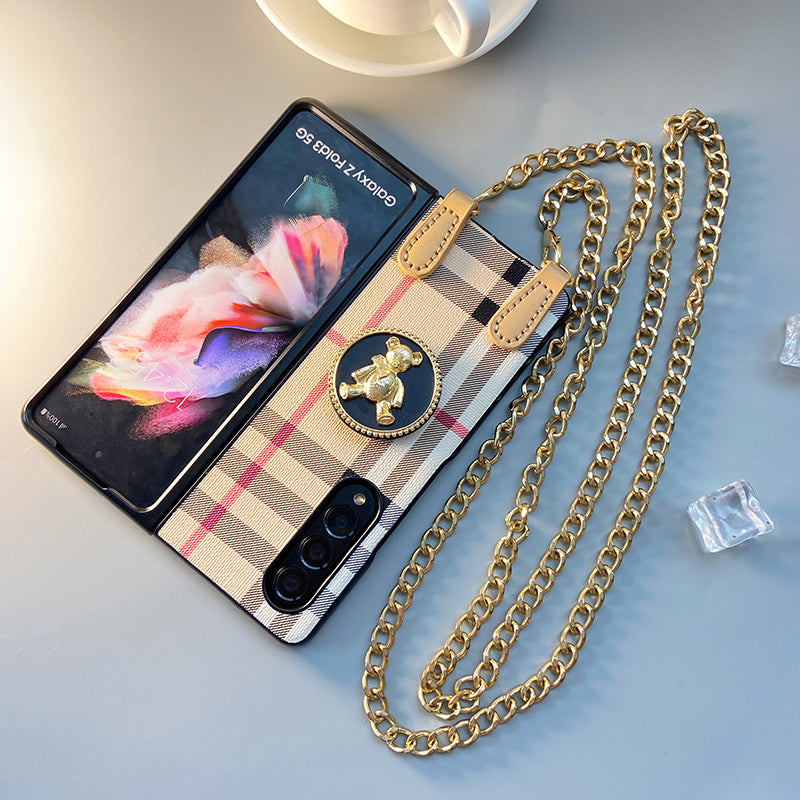 Luxury Printed Scarf Chain Bracelet And Chain Bear case for Samsung Ga