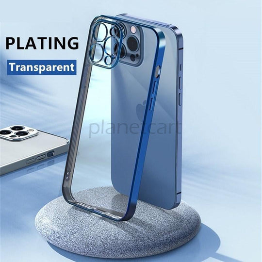 Luxury Square Silicon Clear Case With Glass Camera Lens Protection For iPhone 12