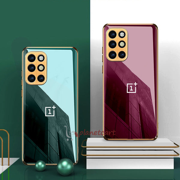 Luxury Glossy Gold Edge Glass Back Case For Oneplus 9R