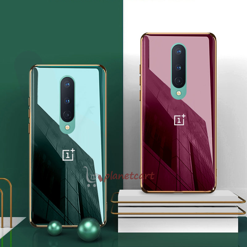 Luxury Glossy Gold Edge Glass Back Case For Oneplus 8
