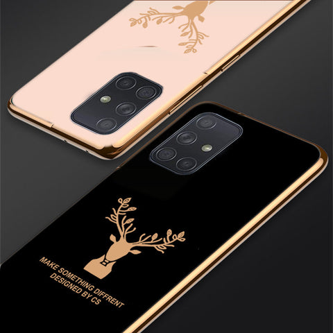 Deer Luxurious Gold Edge Glass Back Case For Samsung Galaxy A71
