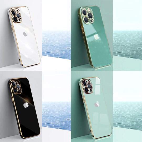 Electroplated Golden Edges Glossy Glass Back Case For iPhone 13 Pro Max - Premium Cases