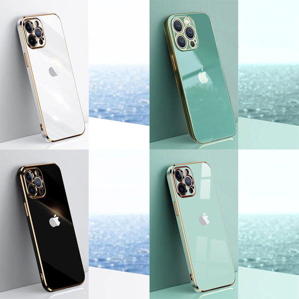 Electroplated Golden Edges Glossy Glass Back Case For iPhone 13 Pro Ma