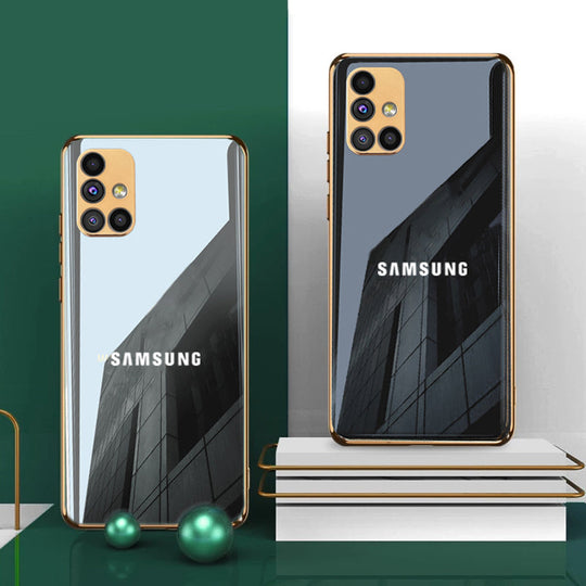 Premium Glossy Gold Edge Glass Back Case For Samsung M51