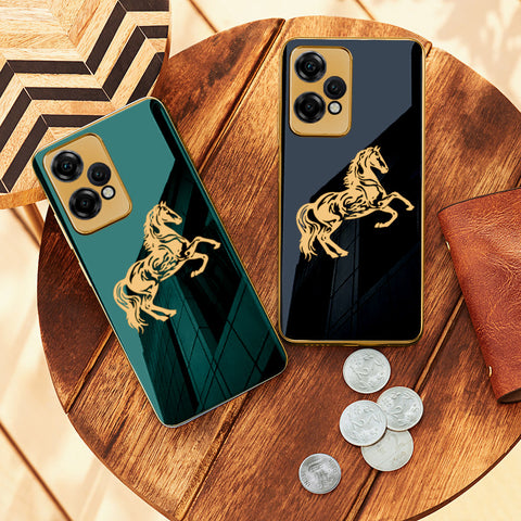 Luxury Horse Pattern Glass Back Case With Golden Edges For Oneplus Nord Ce 2 Lite
