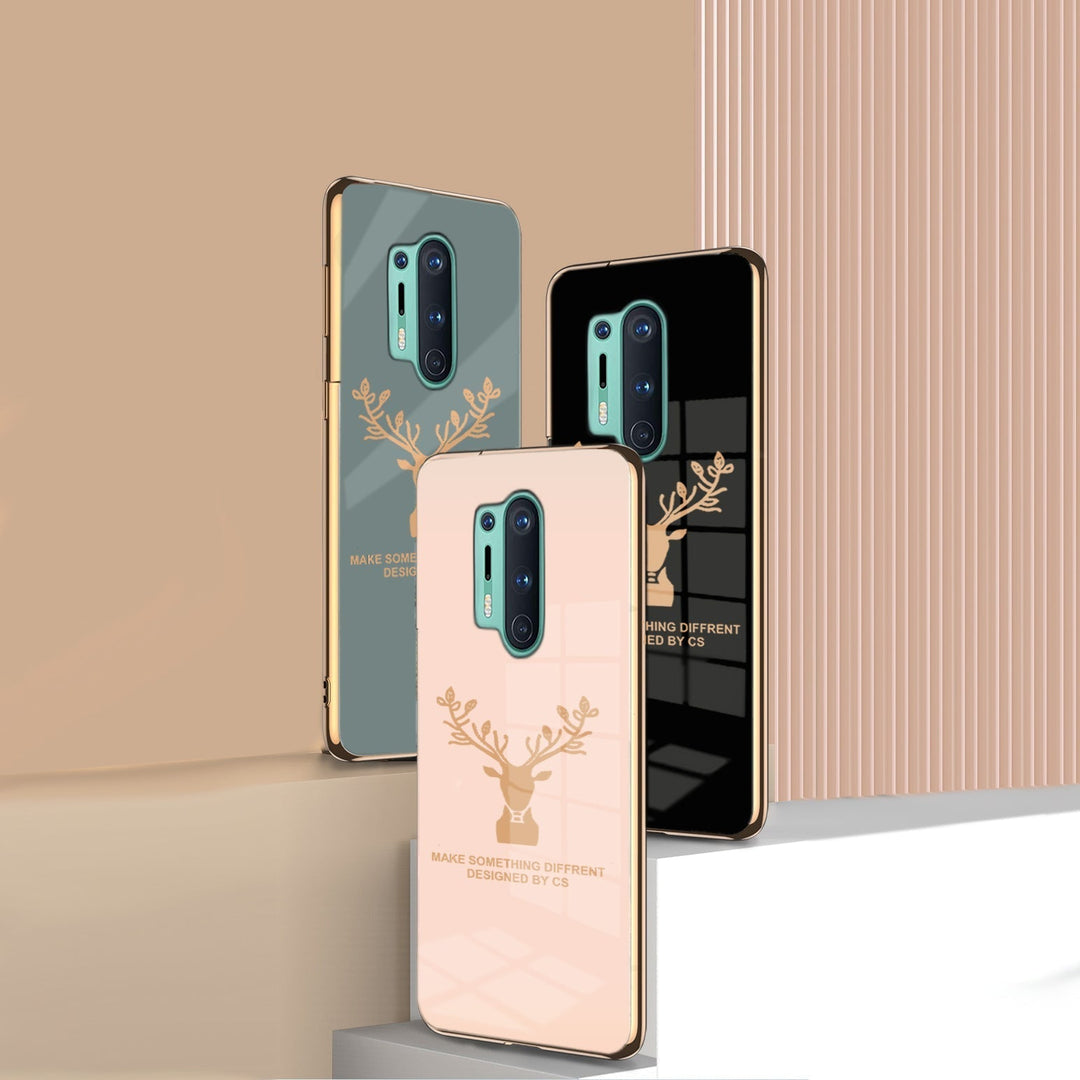Luxury Golden Edges Deer Glass Back Case For Oneplus 8 Pro - Premium Cases