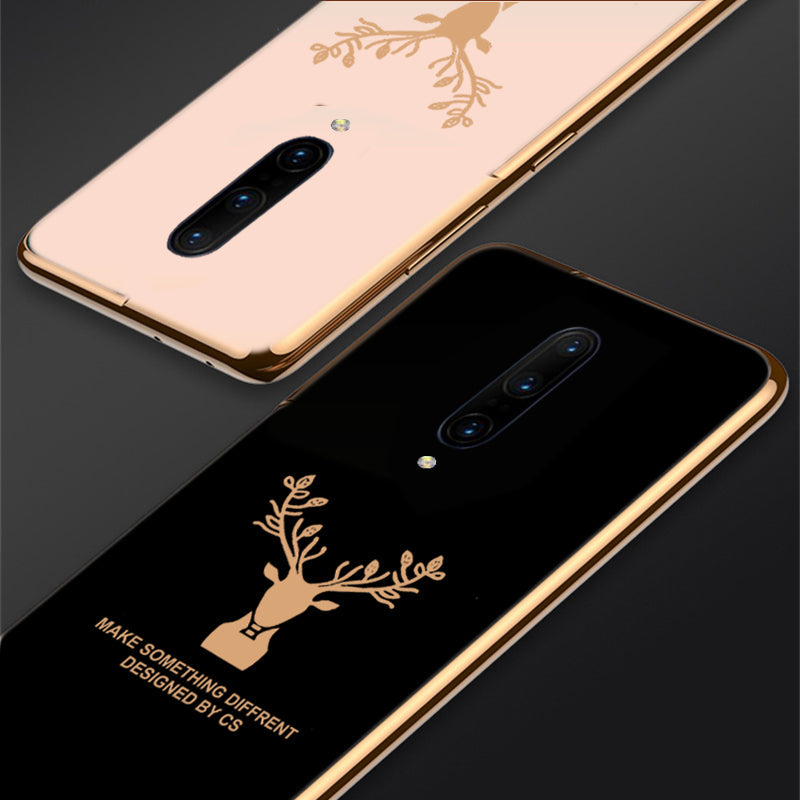 Luxury Golden Edges Deer Glass Back Case For Oneplus 7 Pro - Premium Cases