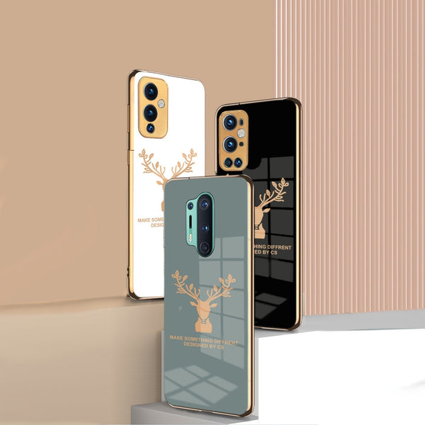Luxury Golden Edges Deer Glass Back Case For Oneplus Series