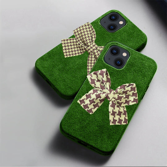 Premium Suede Leather with Bow Back Case for Apple iPhone