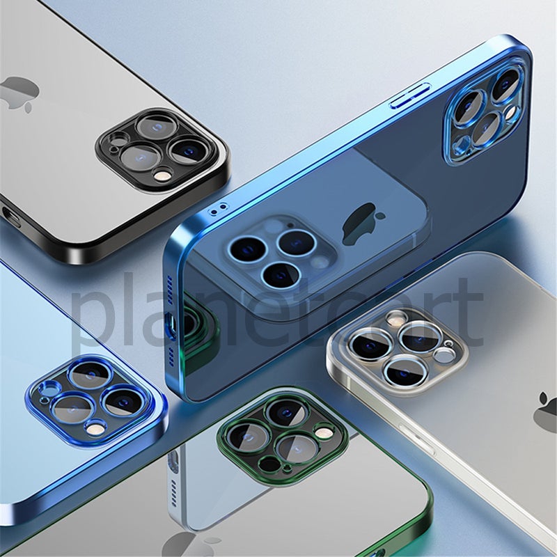 Premium Glossy Look Square Silicon Clear Silver Case For iPhone 13 Pro Max - planetcartonline