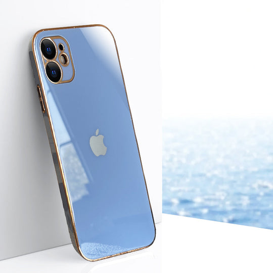 Electroplated Golden Edges Glossy Glass Back Case For iPhone 11 - Premium Cases