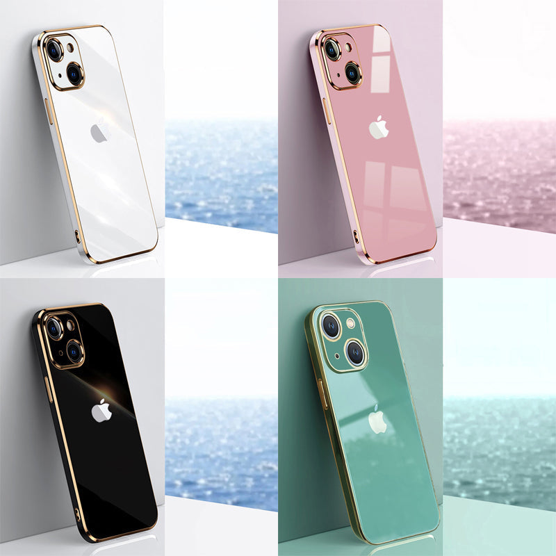 Electroplated Golden Edges Glossy Glass Back Case For iPhone 13 - Premium Cases