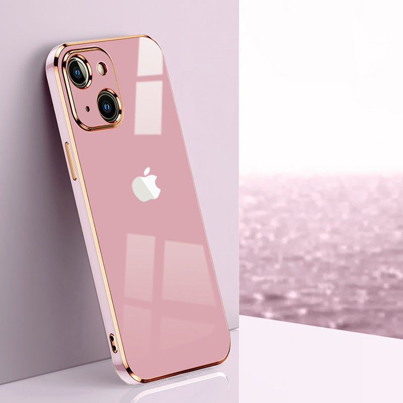 Electroplated Golden Edges Glossy Glass Back Case For iPhone 13 - Premium Cases