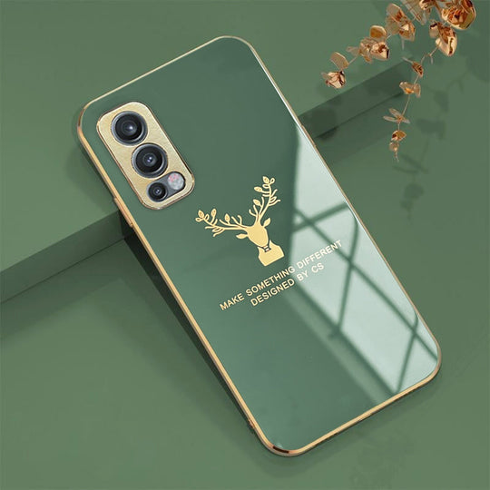 Deer Luxurious Gold Edge Glass Back Case For Oneplus Nord Series