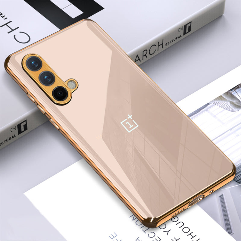 Luxury Glossy Gold Edge Glass Back Case For Oneplus Nord Ce