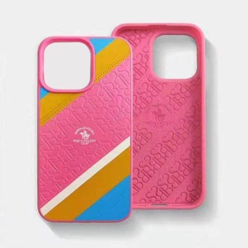 Santa Barbara Franco Series Genuine Pink Leather Embossing Case For iPhone 13