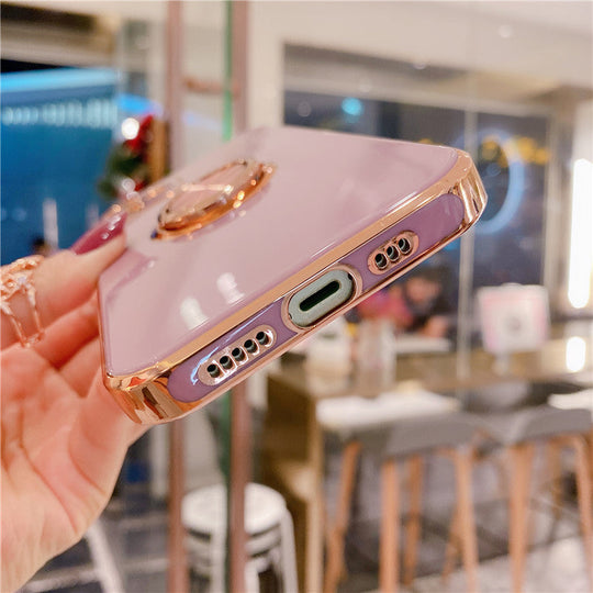 Luxurious Electroplating Ring Holder Soft Silicone Back Case  For iPhone 13