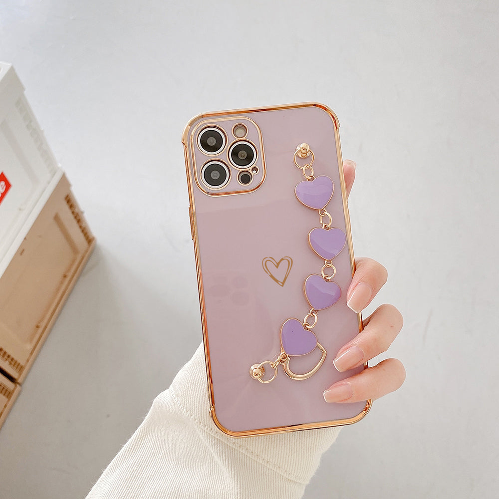 Luxurious Electroplated Soft Silicone Heart Bracelet Back Case For iPhone 13 Pro Max
