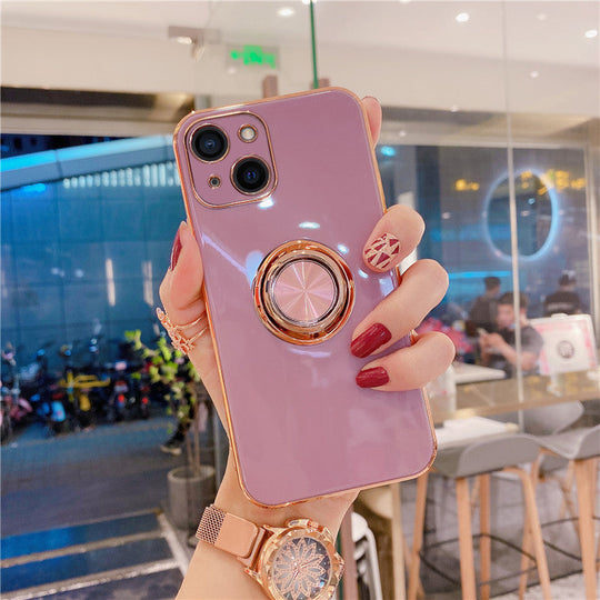 Luxurious Electroplating Ring Holder Soft Silicone Back Case  For iPhone 13