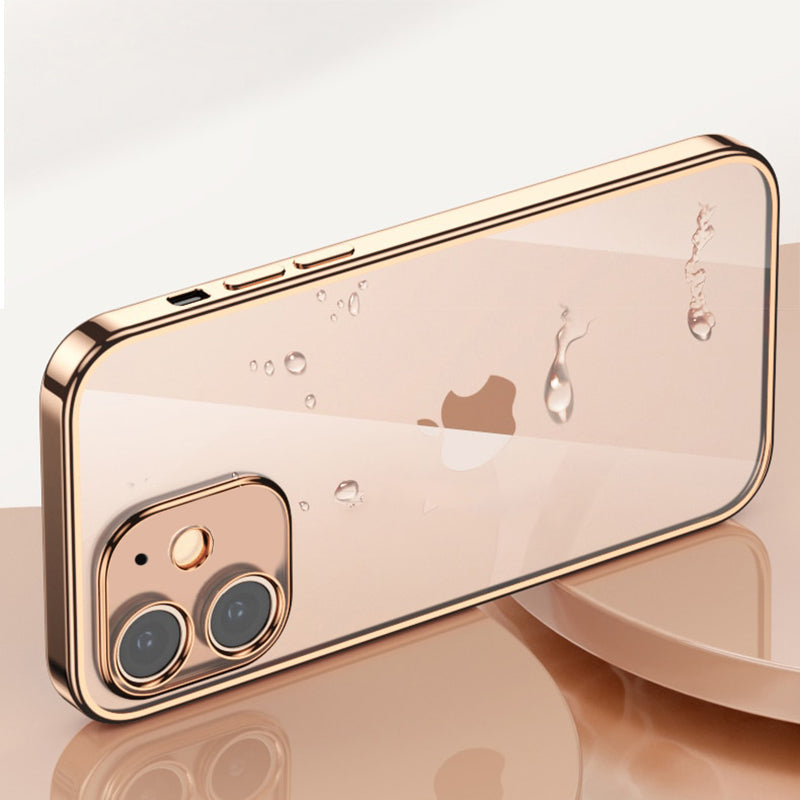 Luxury Electroplated Square Clear Silicon Case With Camera Protection For iPhone 12 - Premium Cases