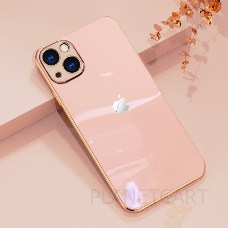 Luxurious Glass Back Case With Golden Edges For iPhone 13 - Premium Cases