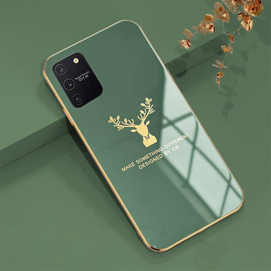 Luxury Silicon Deer Glass Case With Golden Edges For Samsung Galaxy S10 Lite