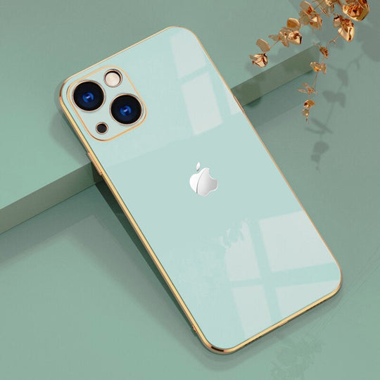 Luxurious Glass Back Case With Golden Edges For iPhone 13 - Premium Cases