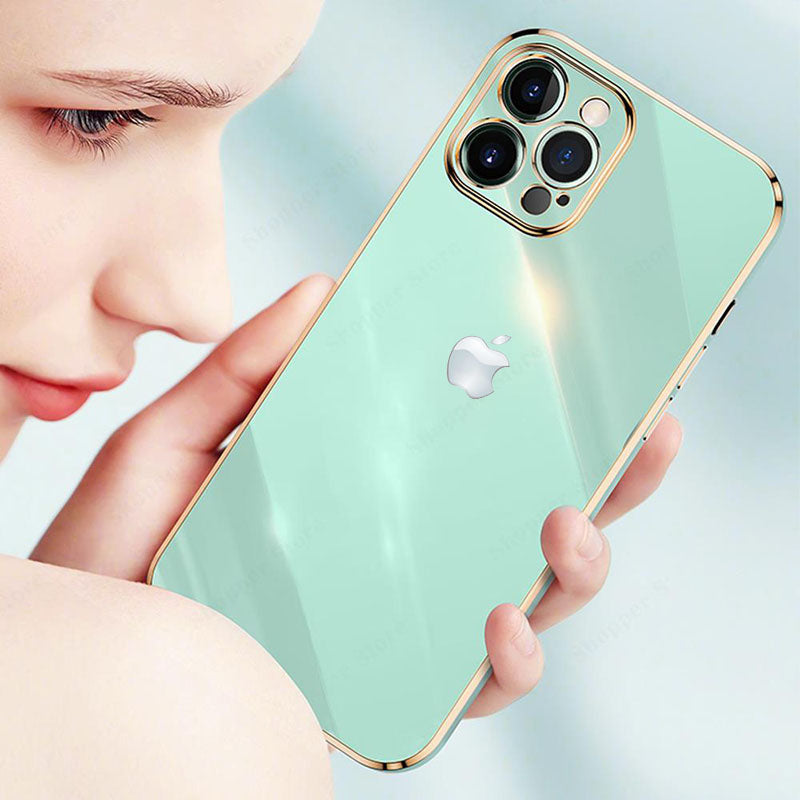 Electroplated Golden Edges Glossy Glass Back Case For iPhone 13 Pro Ma