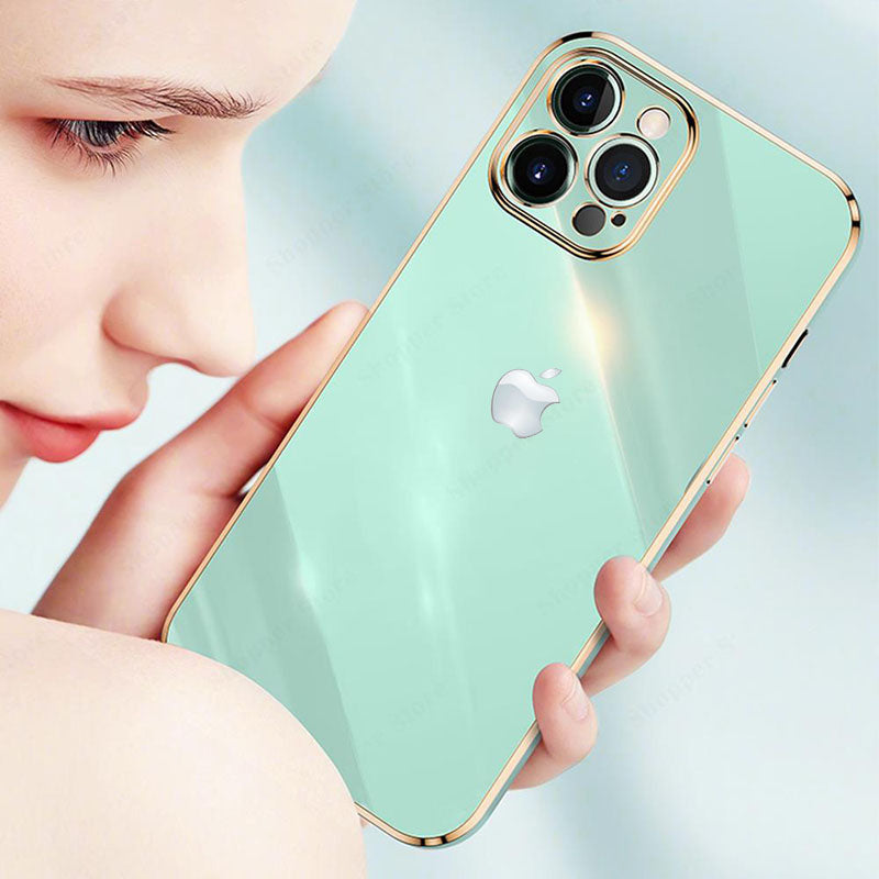 Electroplated Golden Edges Glossy Glass Back Case For iPhone 12 Pro - Premium Cases