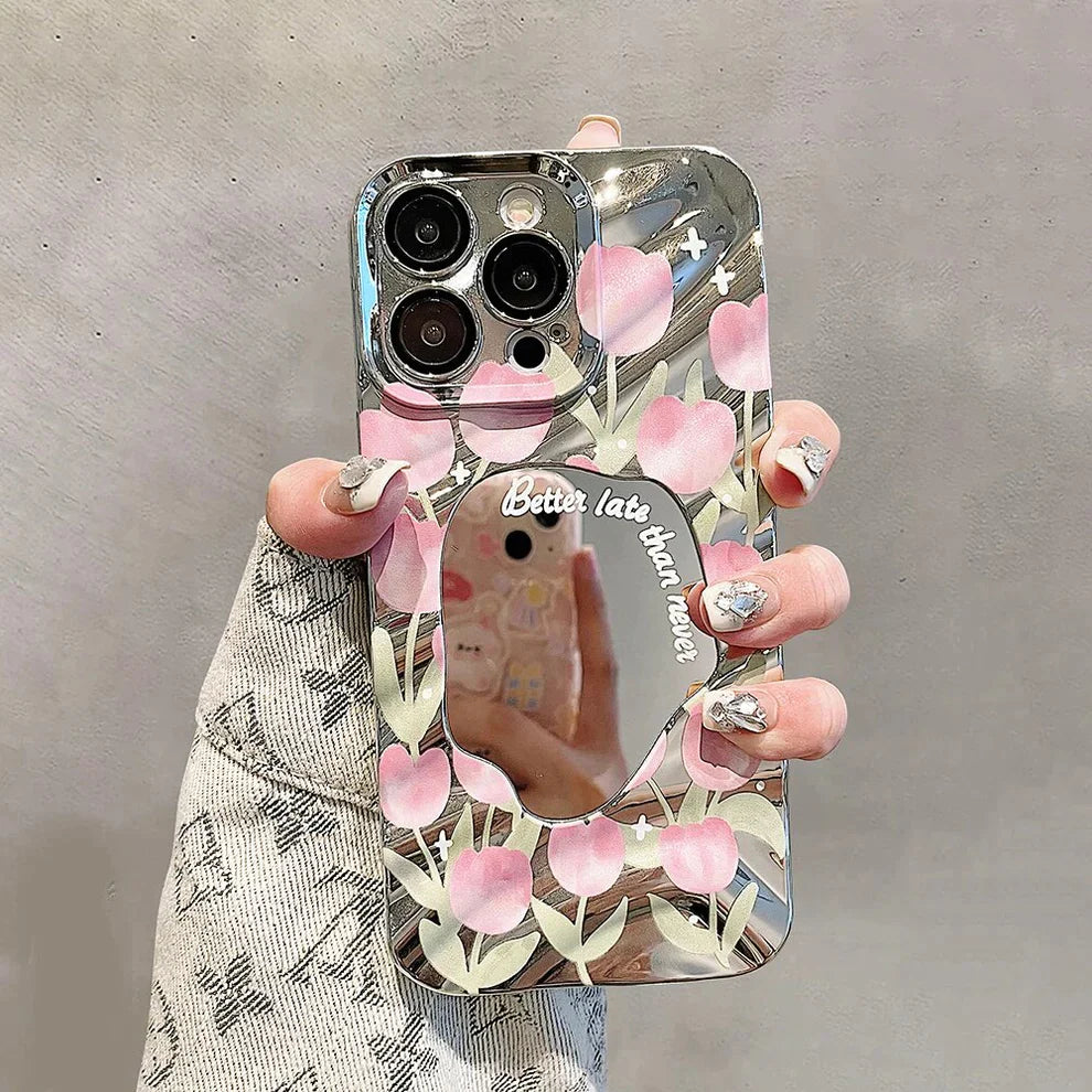 Floral Mirror Back Case For Apple iPhone 15 Pro Max