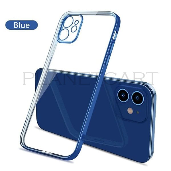 Luxury Square Silicon Clear Case With Camera Protection For iPhone 12 Pro