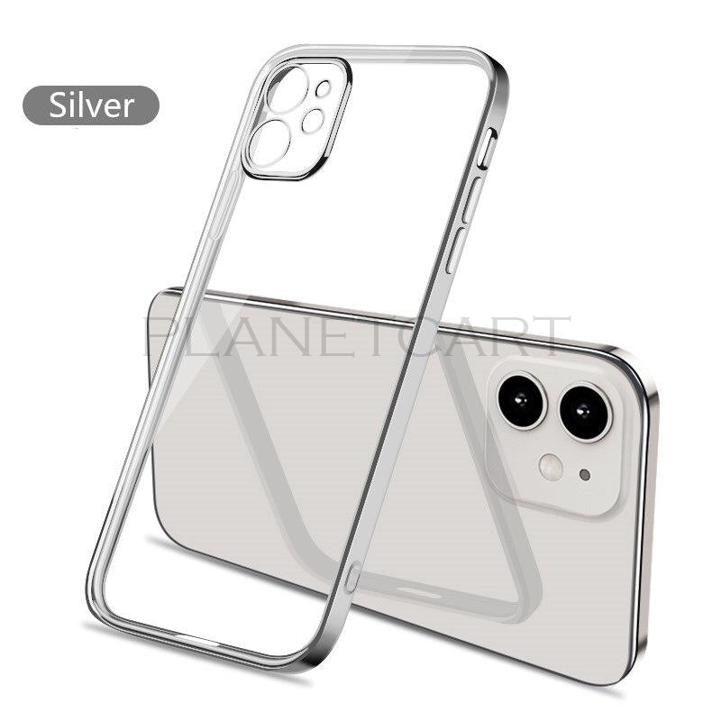 Luxury Square Silicon Clear Case With Glass Camera Lens Protection For iPhone 12