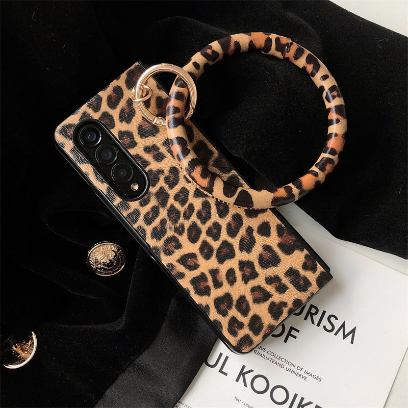 Luxury Leopard Printed Wrist Strap Bracele Case For Samsung Galaxy Z Fold 4