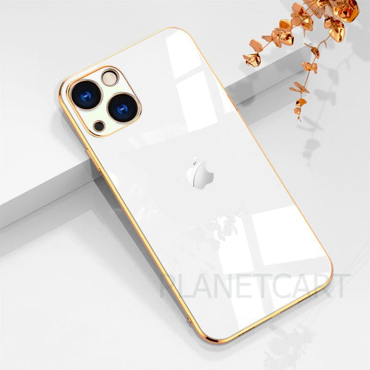 Luxurious Glass Back Case With Golden Edges For iPhone 13 - Premium Cases