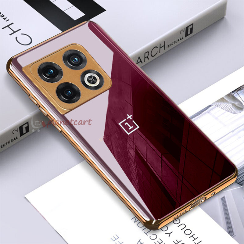 Luxury Glossy Gold Edge Glass Back Case For Oneplus 10 Pro